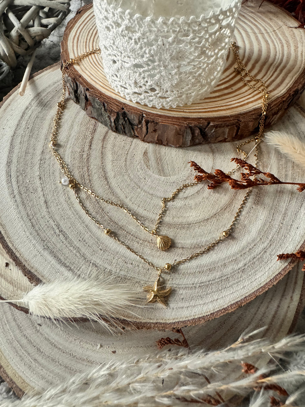 Collier Siréa double rang – Coquillage & Étoile de mer