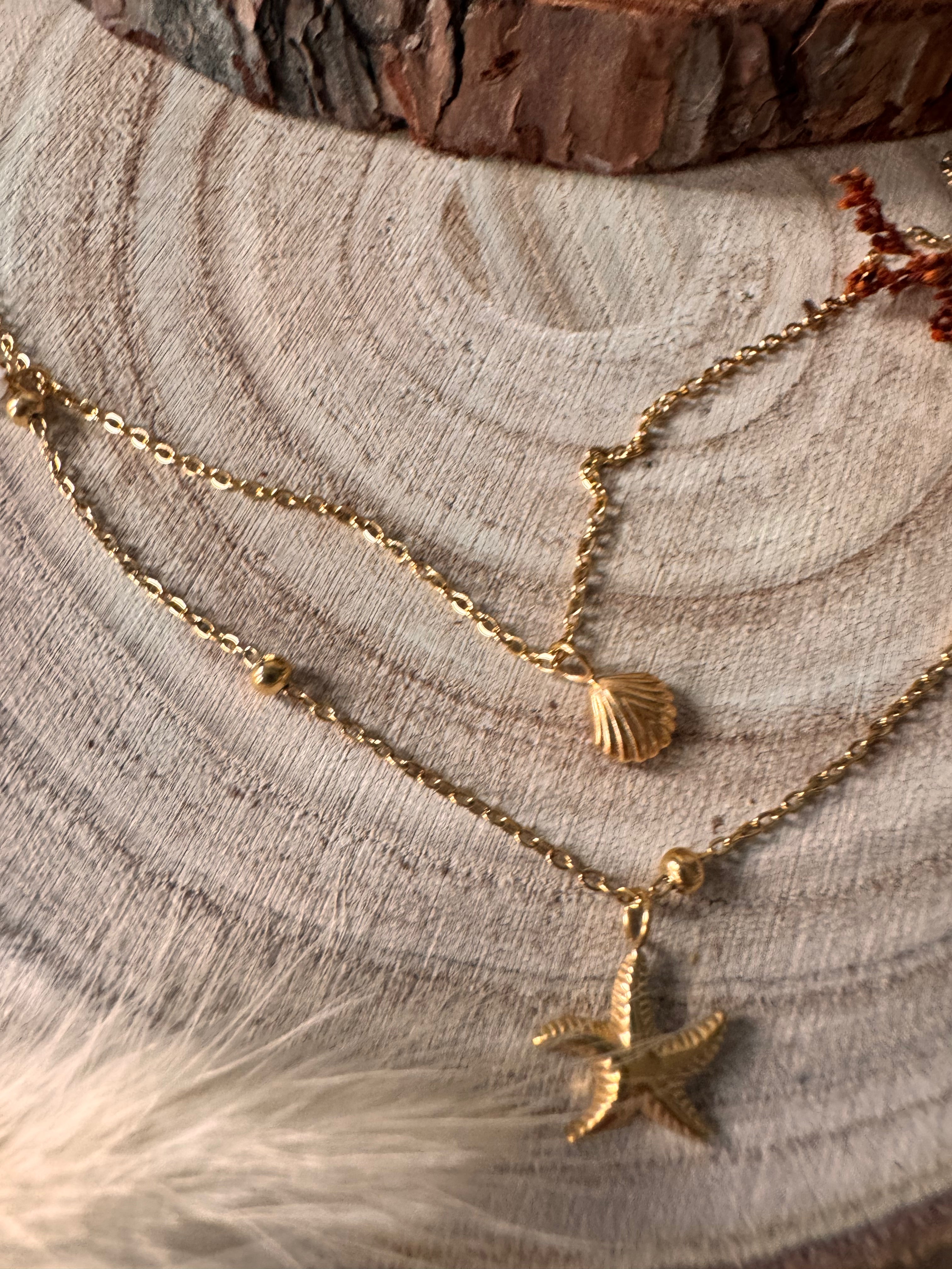Collier Siréa double rang – Coquillage & Étoile de mer