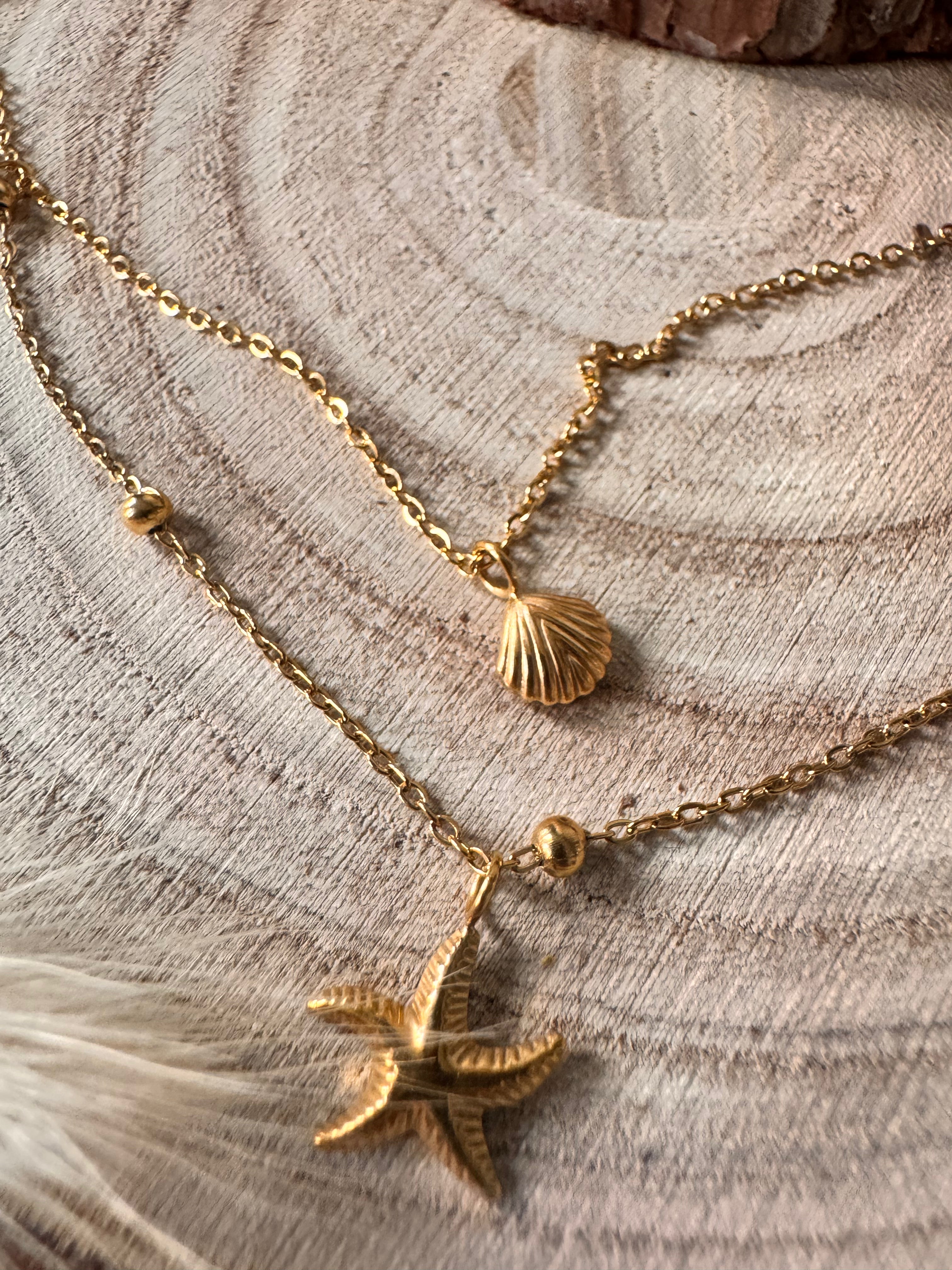 Collier Siréa double rang – Coquillage & Étoile de mer