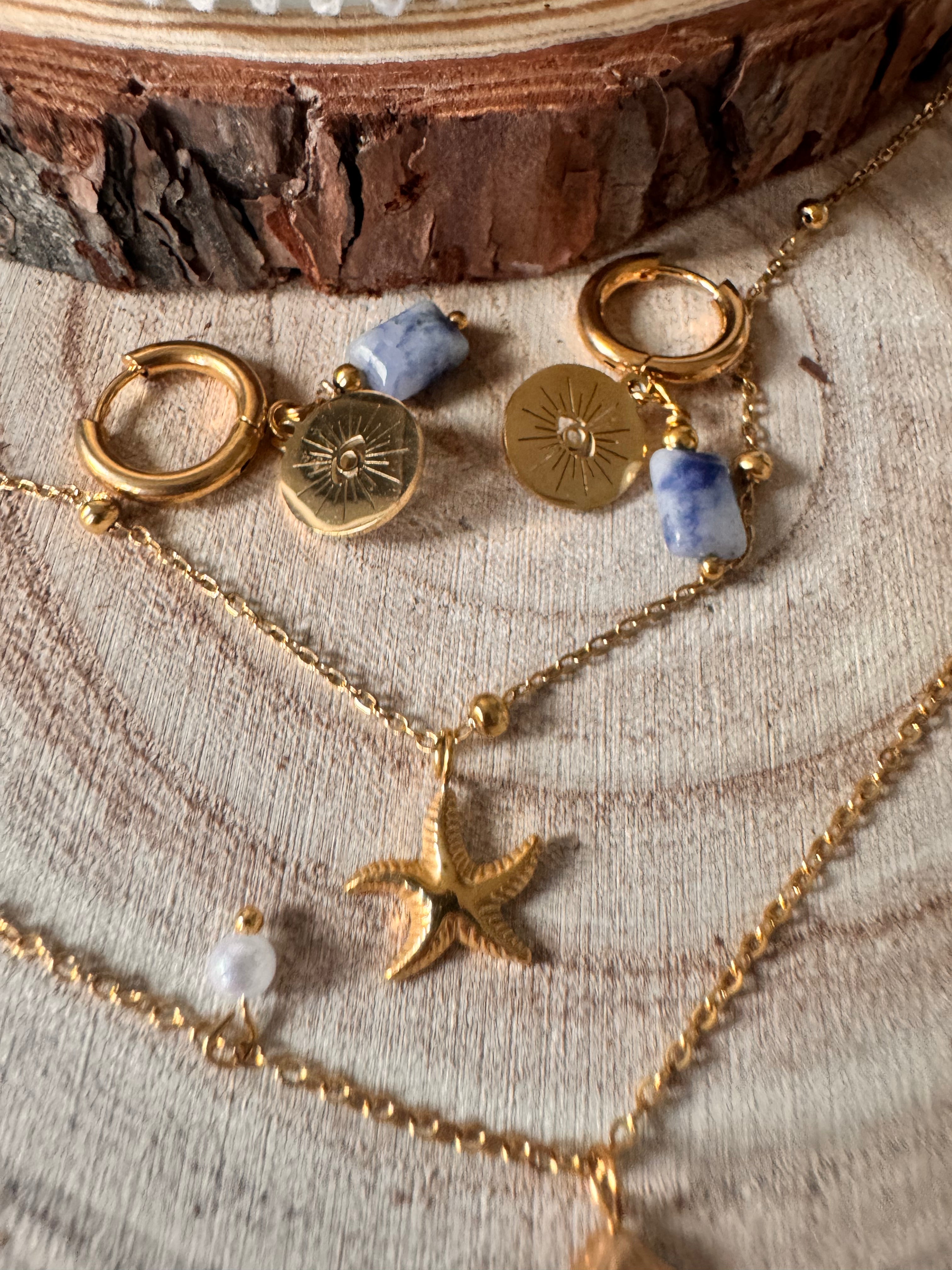 Boucles d'oreilles Zéphyr – Pendantes bohèmes pierre bleue