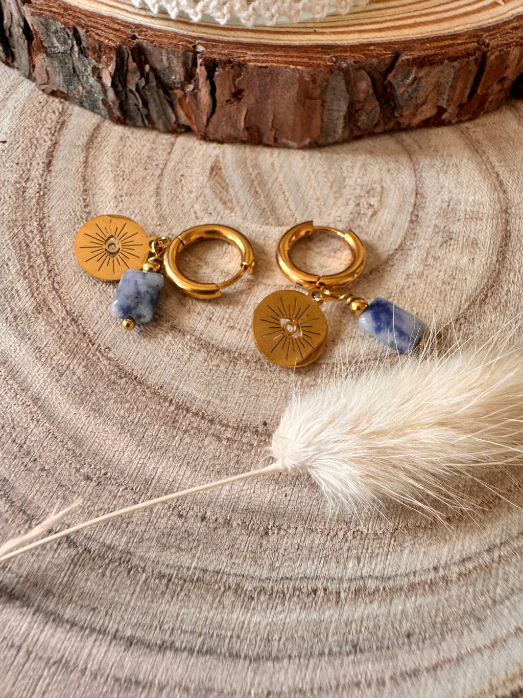 Boucles d'oreilles Zéphyr – Pendantes bohèmes pierre bleue