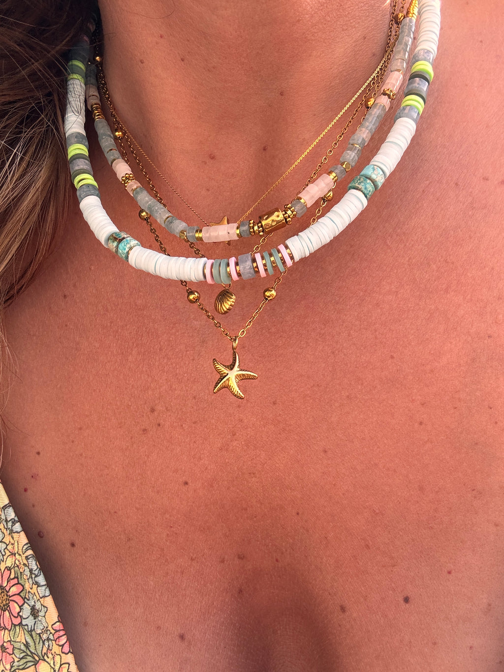 Collier rio – heishi pastel & pierres naturelles