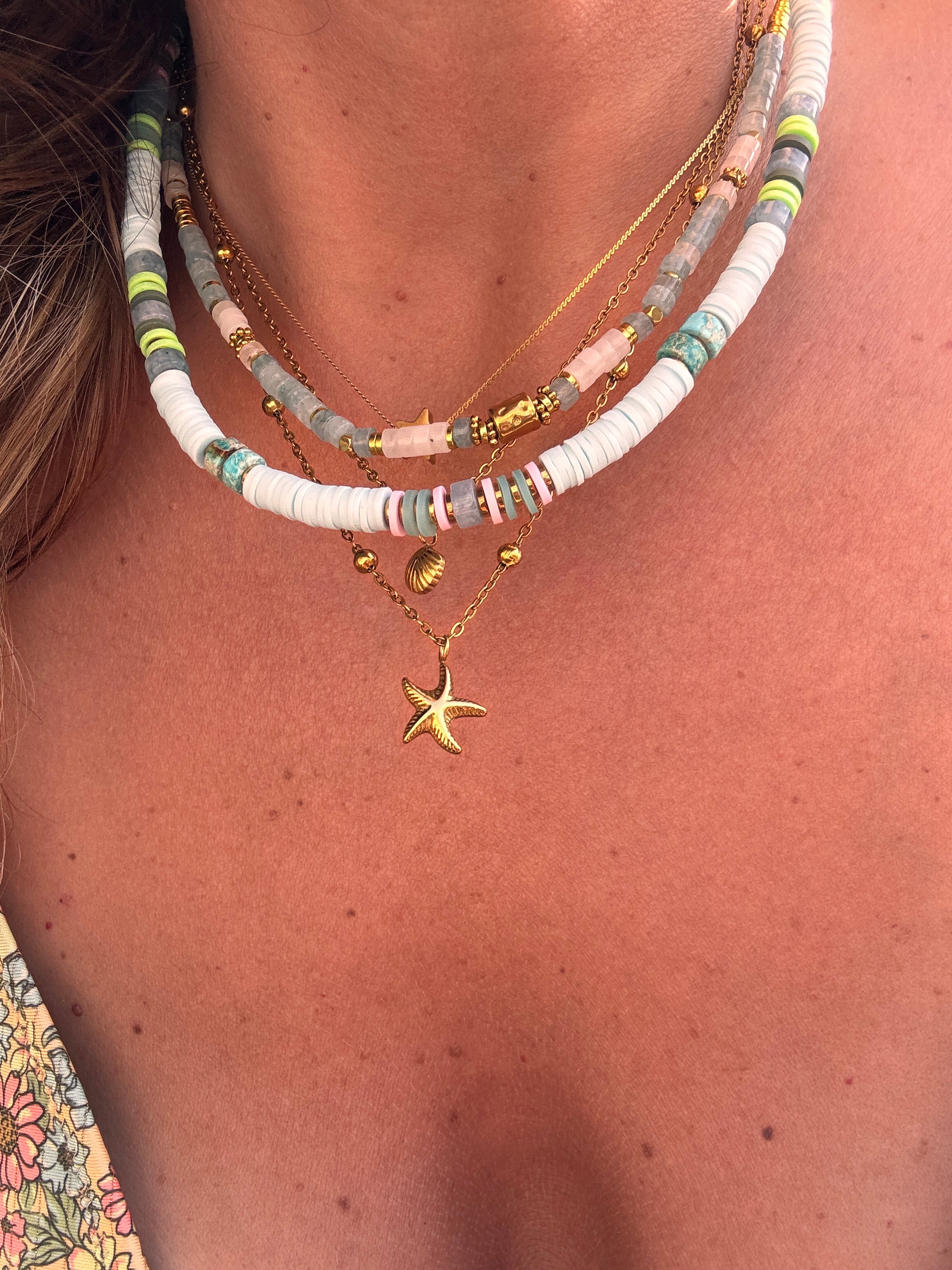 Collier rio – heishi pastel & pierres naturelles