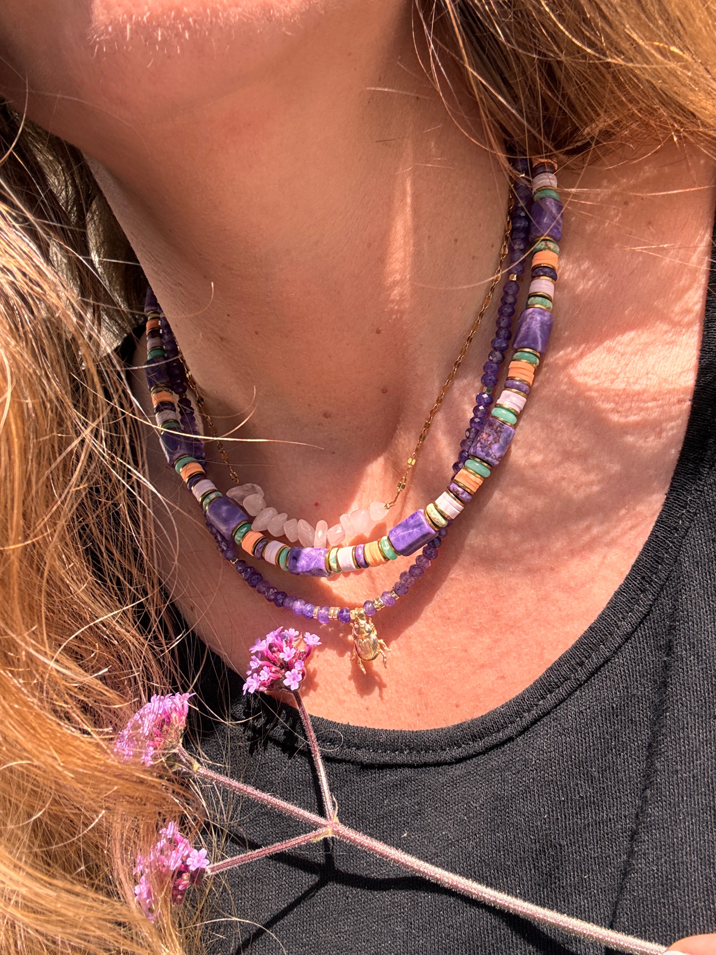 Collier Siwa – Pierres Naturelles Violettes & Perles Heishi | Bijou Fait Main | Maison Iconic