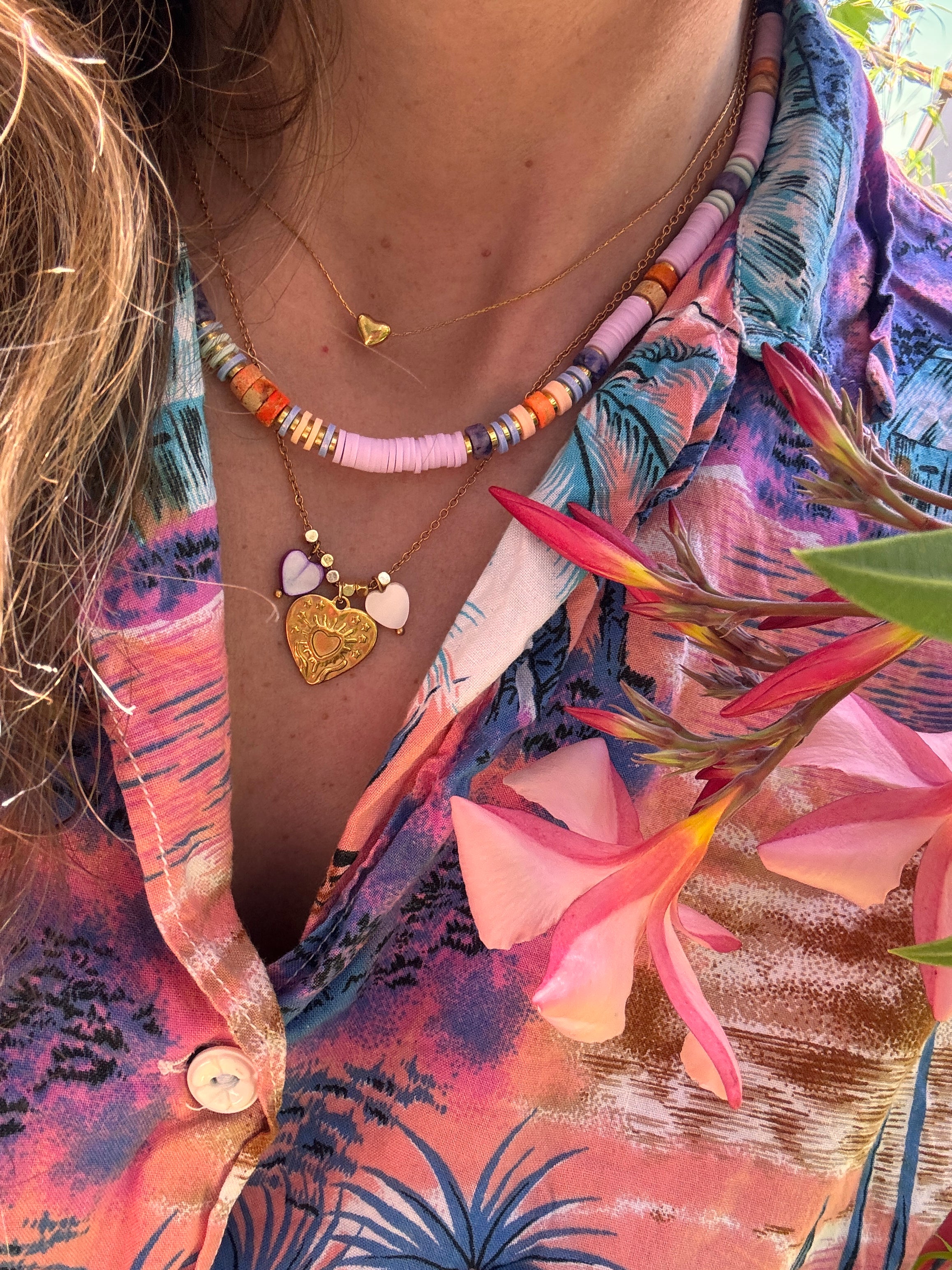Collier Rosée – Perles Heishi & Pierres Naturelles