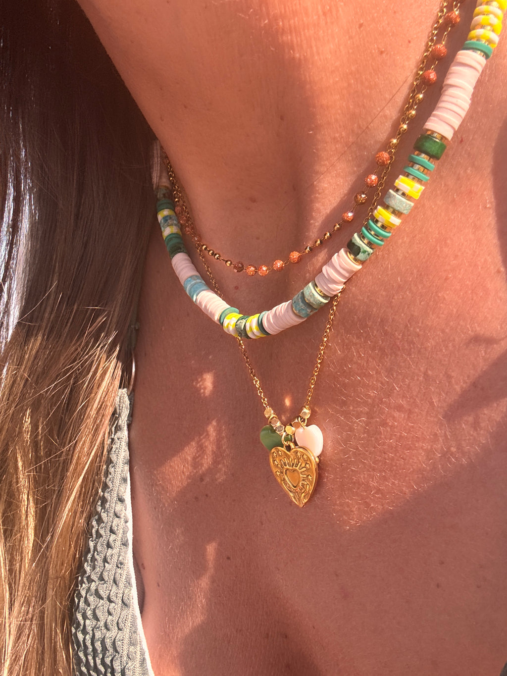 Collier Oasis – heishi vert & pierres naturelles