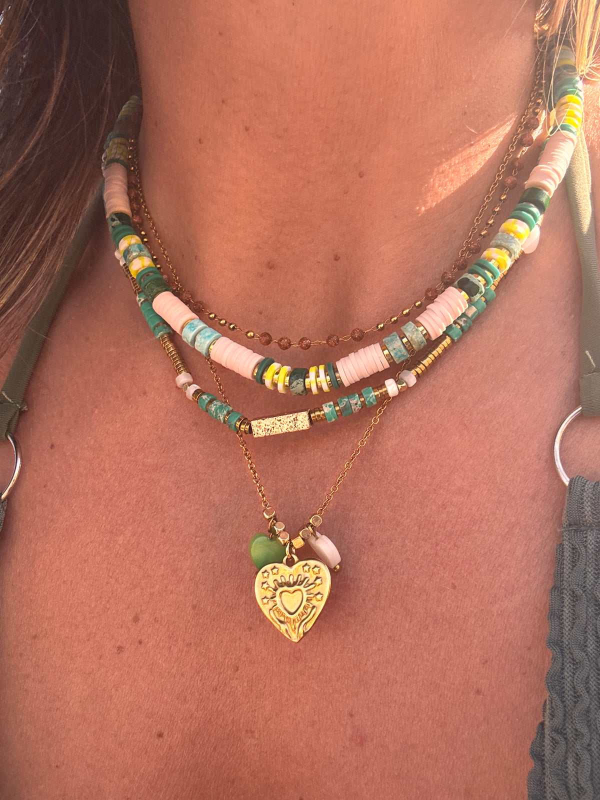 Collier Oasis – heishi vert & pierres naturelles