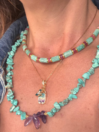 Collier Hélios – Perles  aquamarine & doré solaire