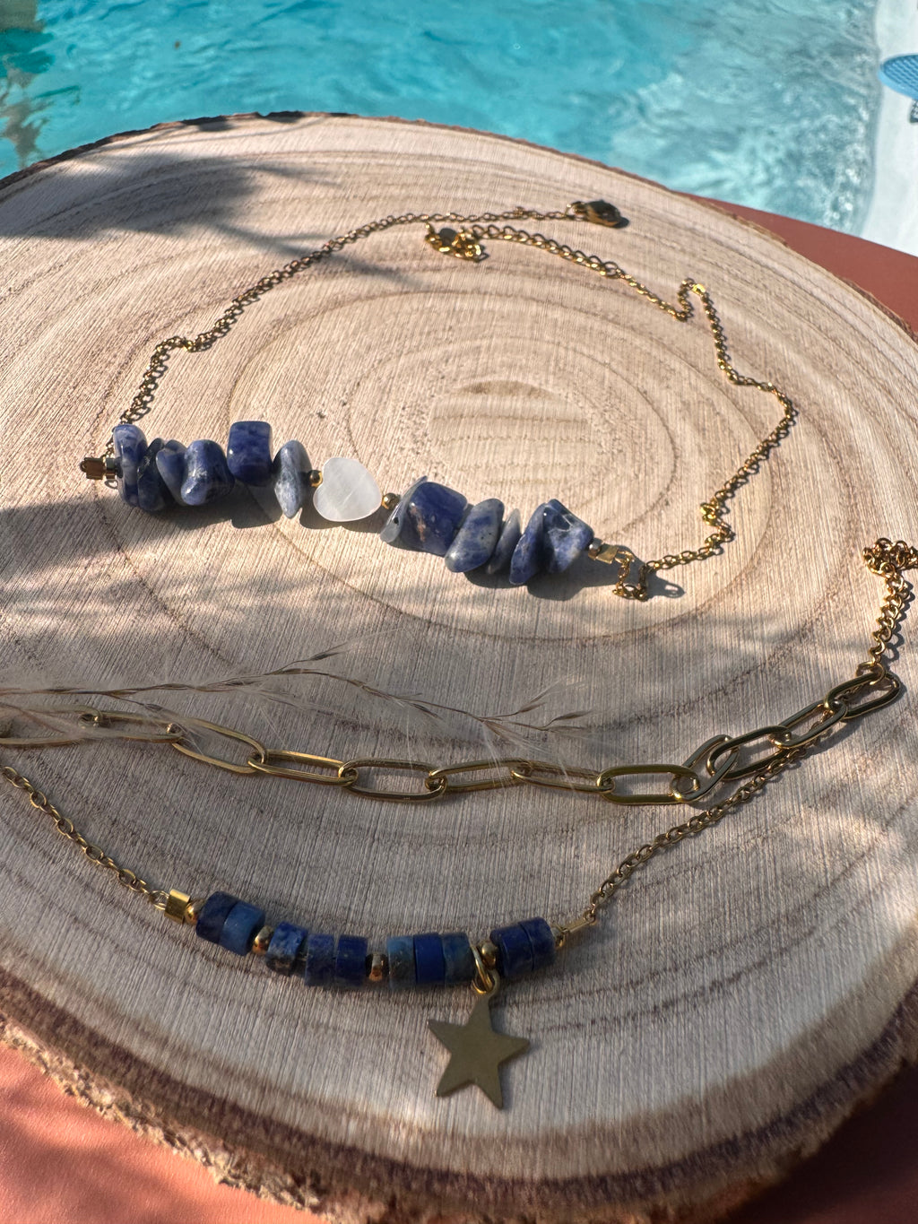 Collier Poséidon – Pierres Naturelles & Acier Doré