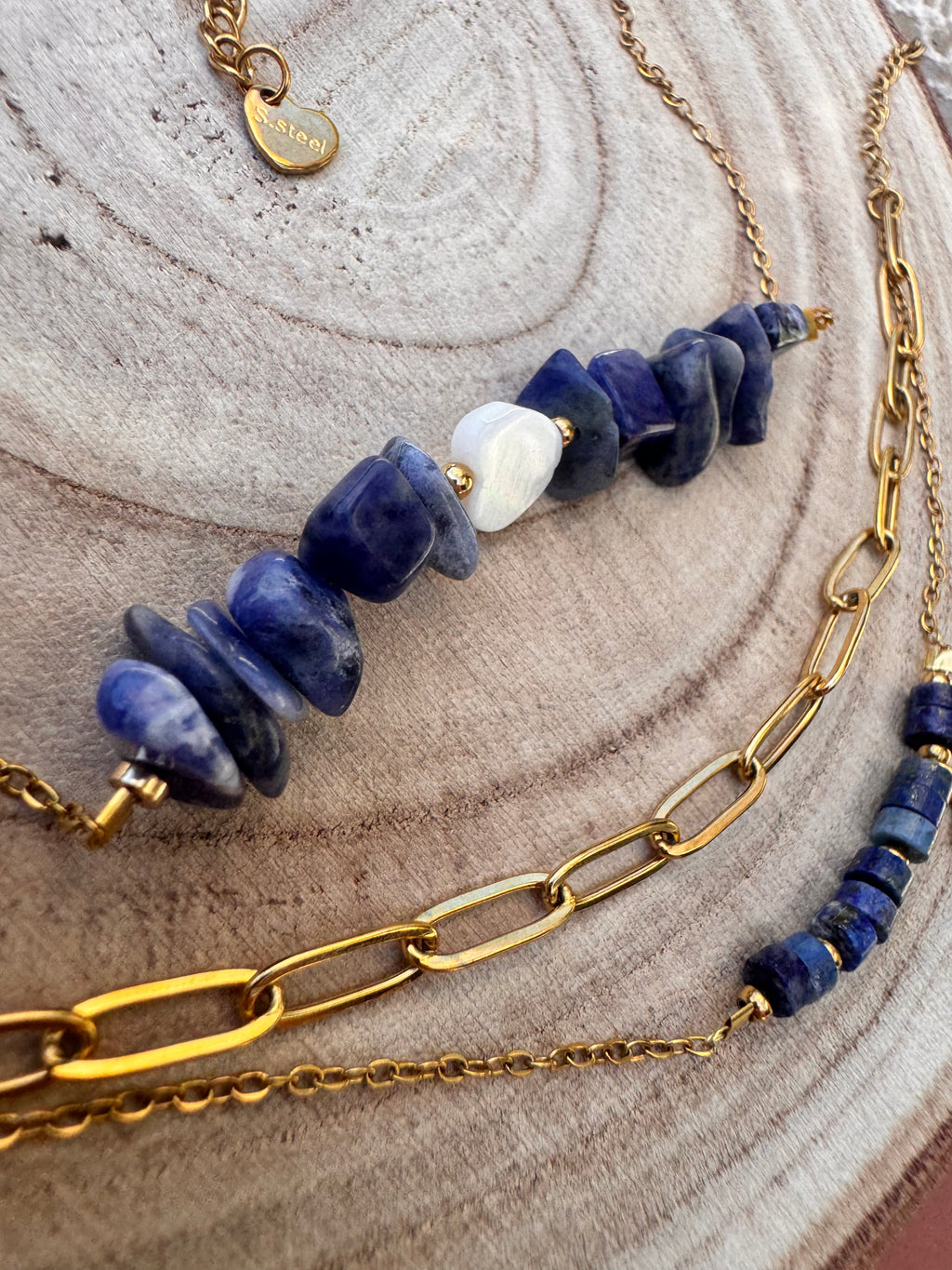 Collier Poséidon – Pierres Naturelles & Acier Doré