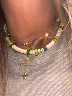 Collier Écume – heishi blanc & pierres naturelles