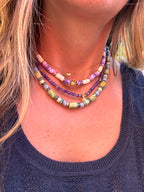 Collier Vaya – Pierre Naturelle Verte & Perles Heishi Lavande