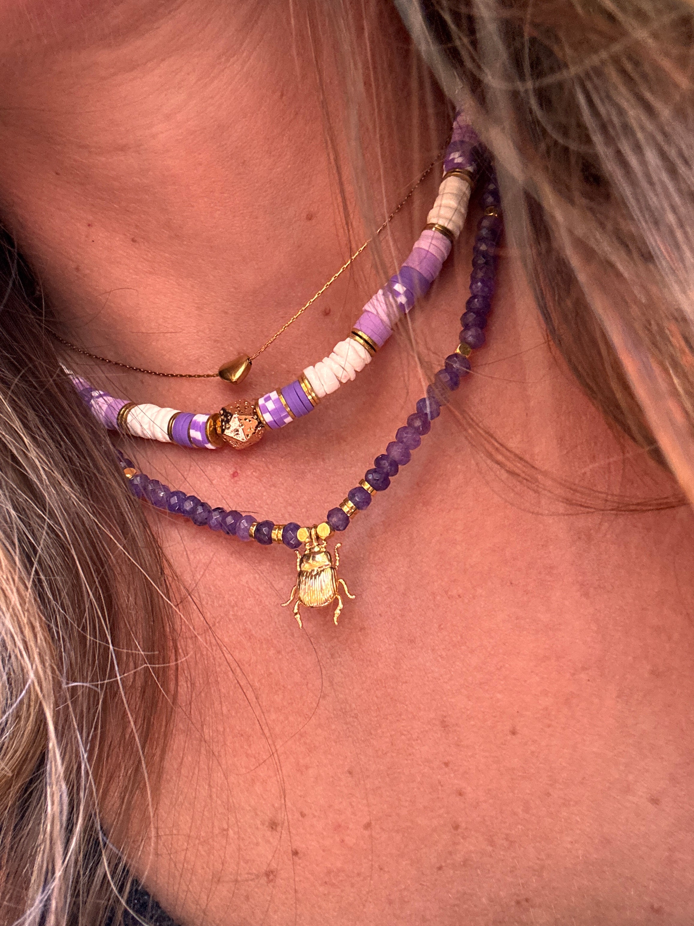 Collier Palva – Perles Heishi Mauve, Lilas & Blanc