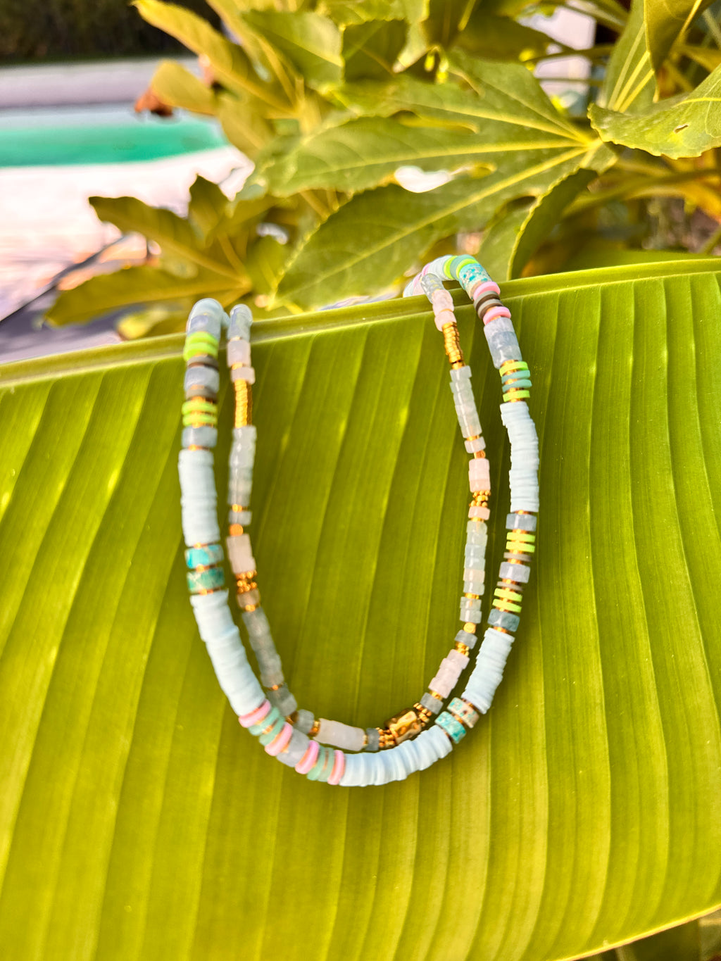Collier rio – heishi pastel & pierres naturelles
