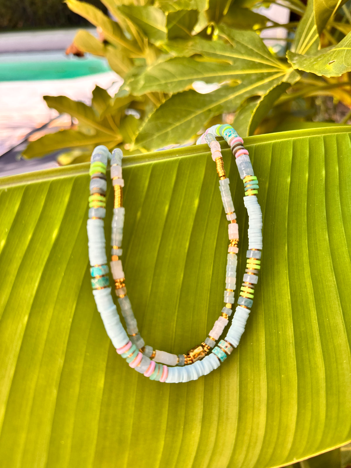 Collier rio – heishi pastel & pierres naturelles
