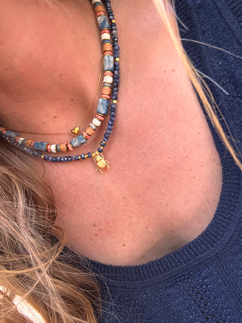 Collier Teva – Sodalite & Perles Heishi Terracotta
