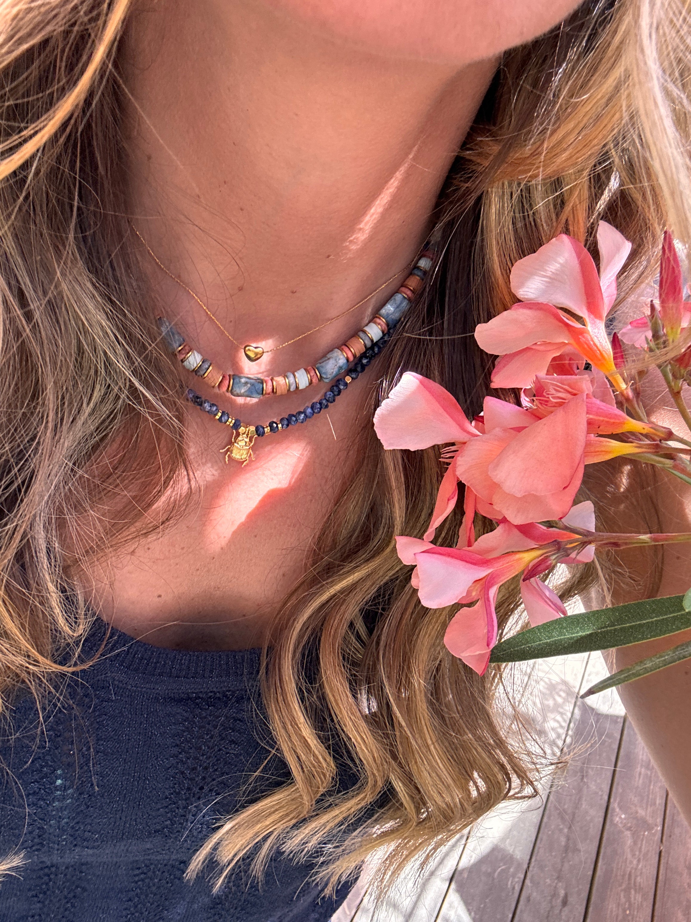 Collier Teva – Sodalite & Perles Heishi Terracotta