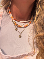 Collier Palma orange – Perles Heishi & coquillage