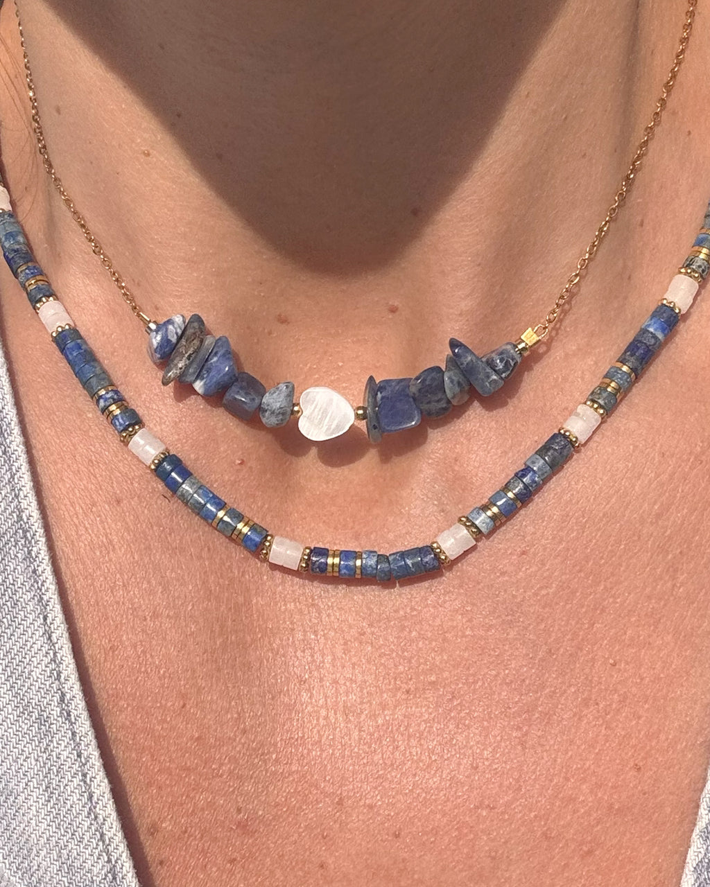 Collier Poséidon – Pierres Naturelles & Acier Doré