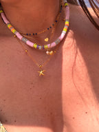 collier, heishi, rose, jaune