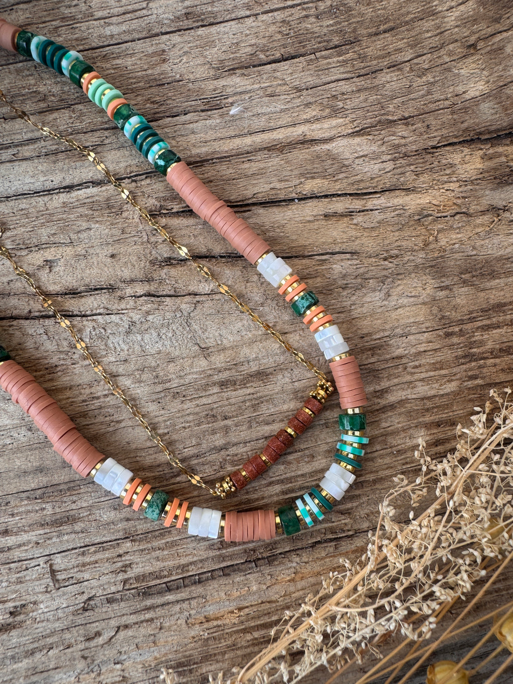 collier perles Heishi femme pierres naturelles fait main