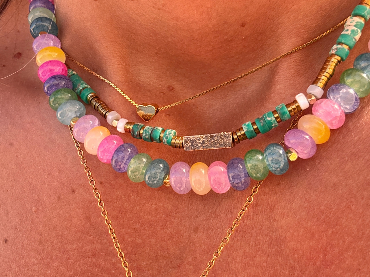 Collier multicolore en perles de verre pastel