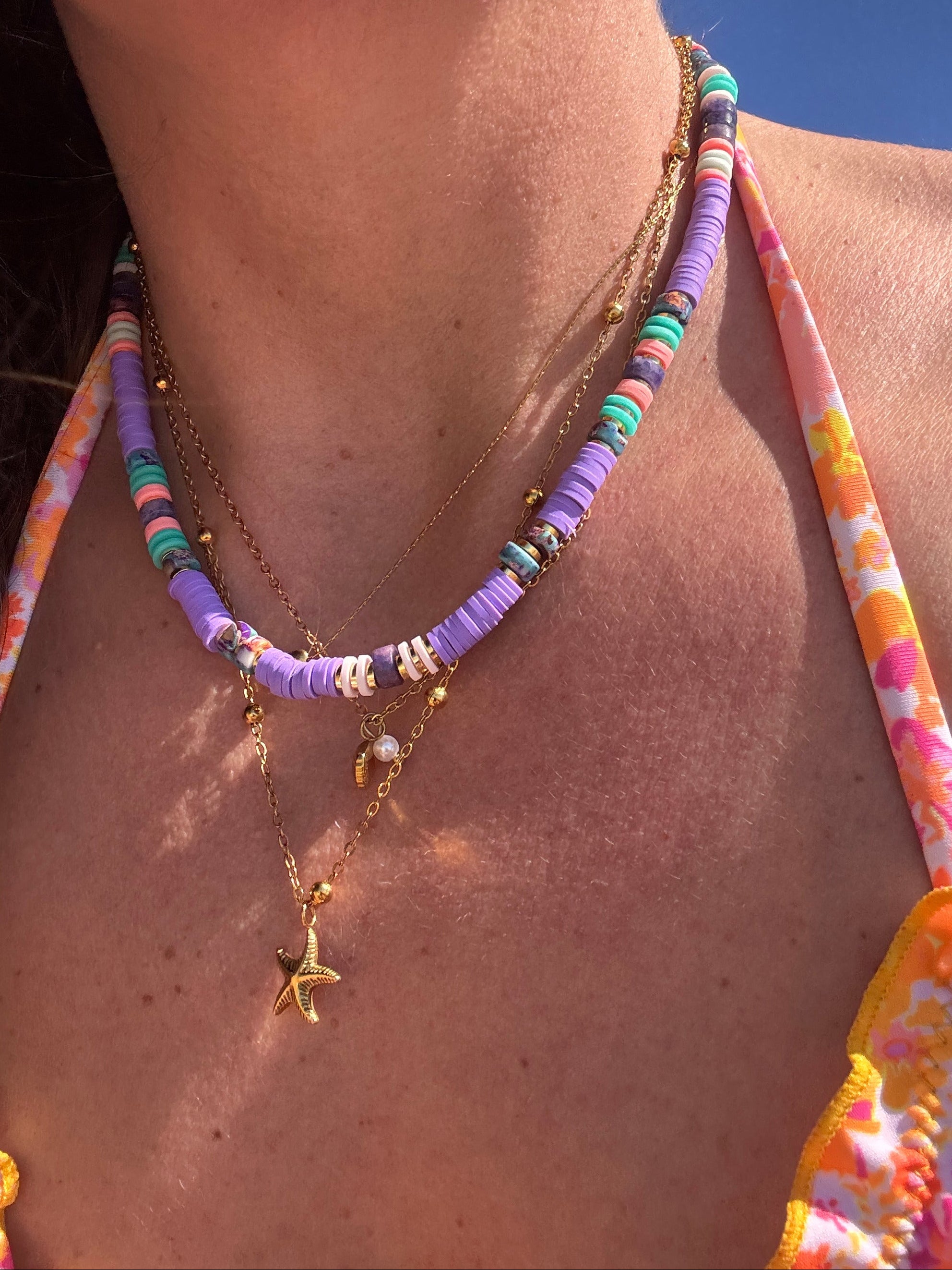 perles Heishi violet lilas et pierres naturelles corail