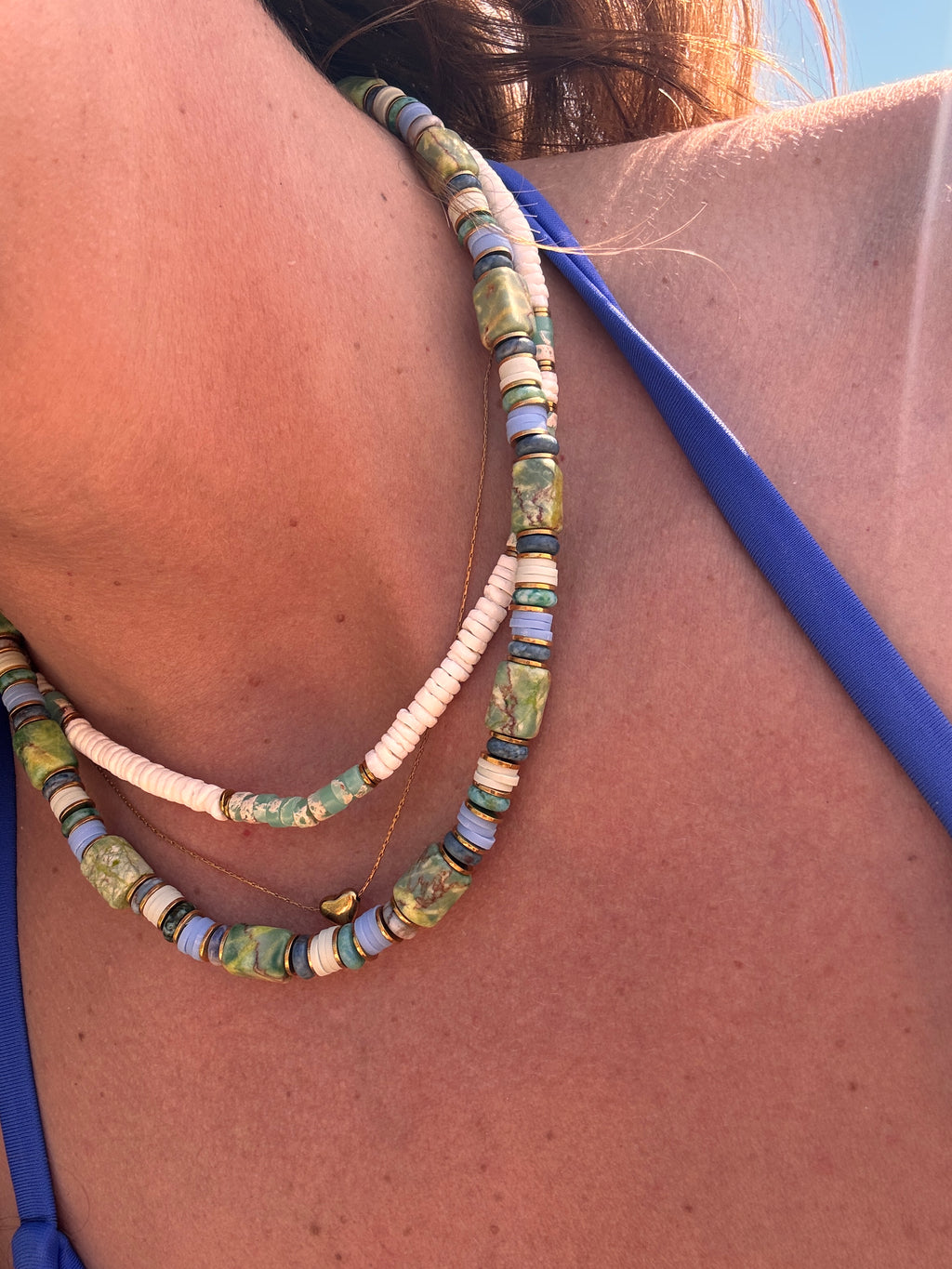 perles heishi lavande et vert d'eau