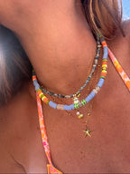 pierres naturelles vert fluo et gris bleuté fait main porté