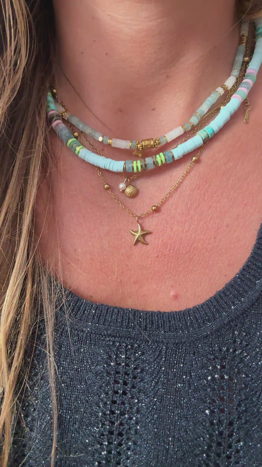 Collier rio – heishi pastel & pierres naturelles