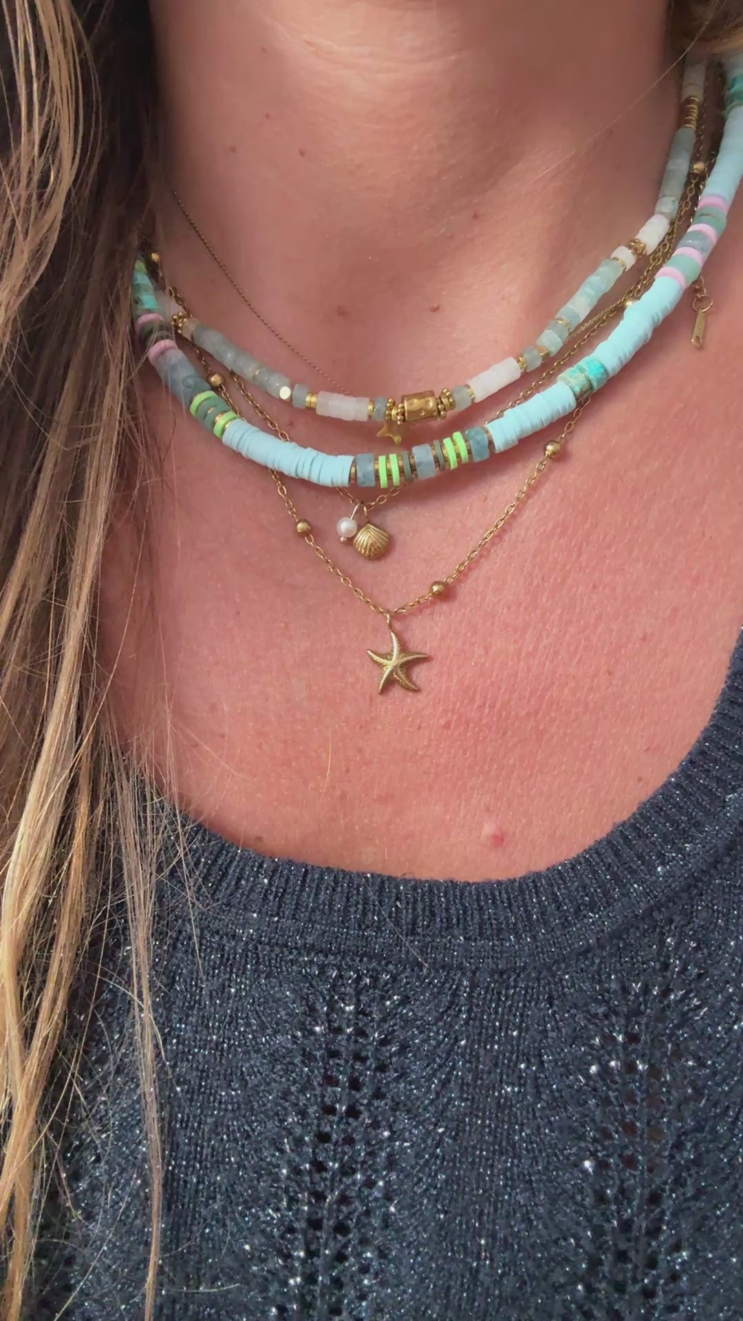 Collier rio – heishi pastel & pierres naturelles
