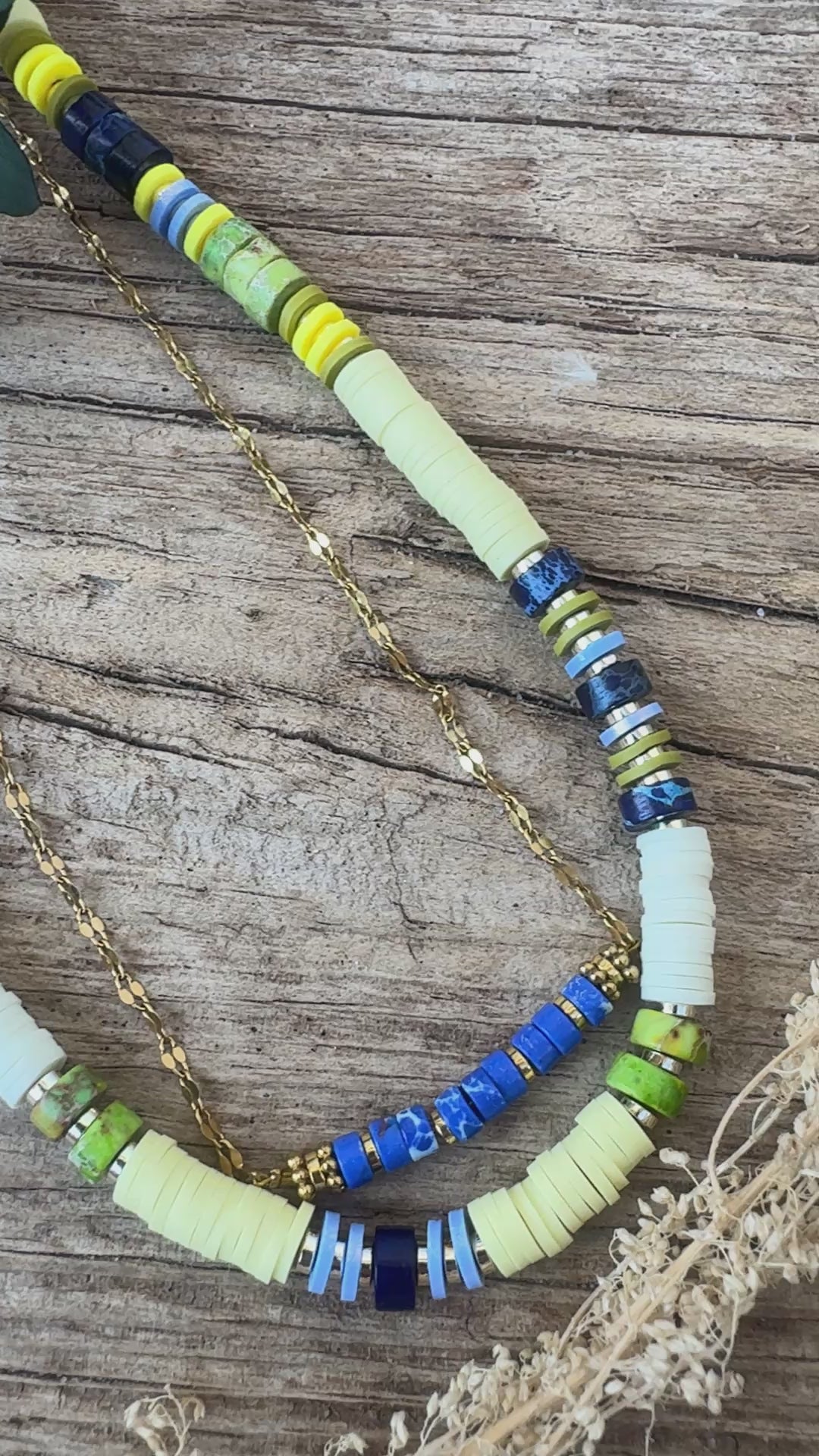 Collier Sauge – Perles Heishi & Pierres Naturelles bijou artisanal Landes