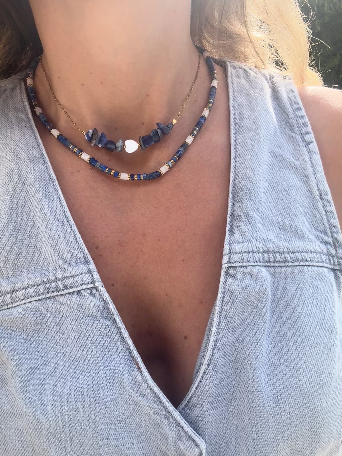 Collier Poséidon – Pierres Naturelles & Acier Doré