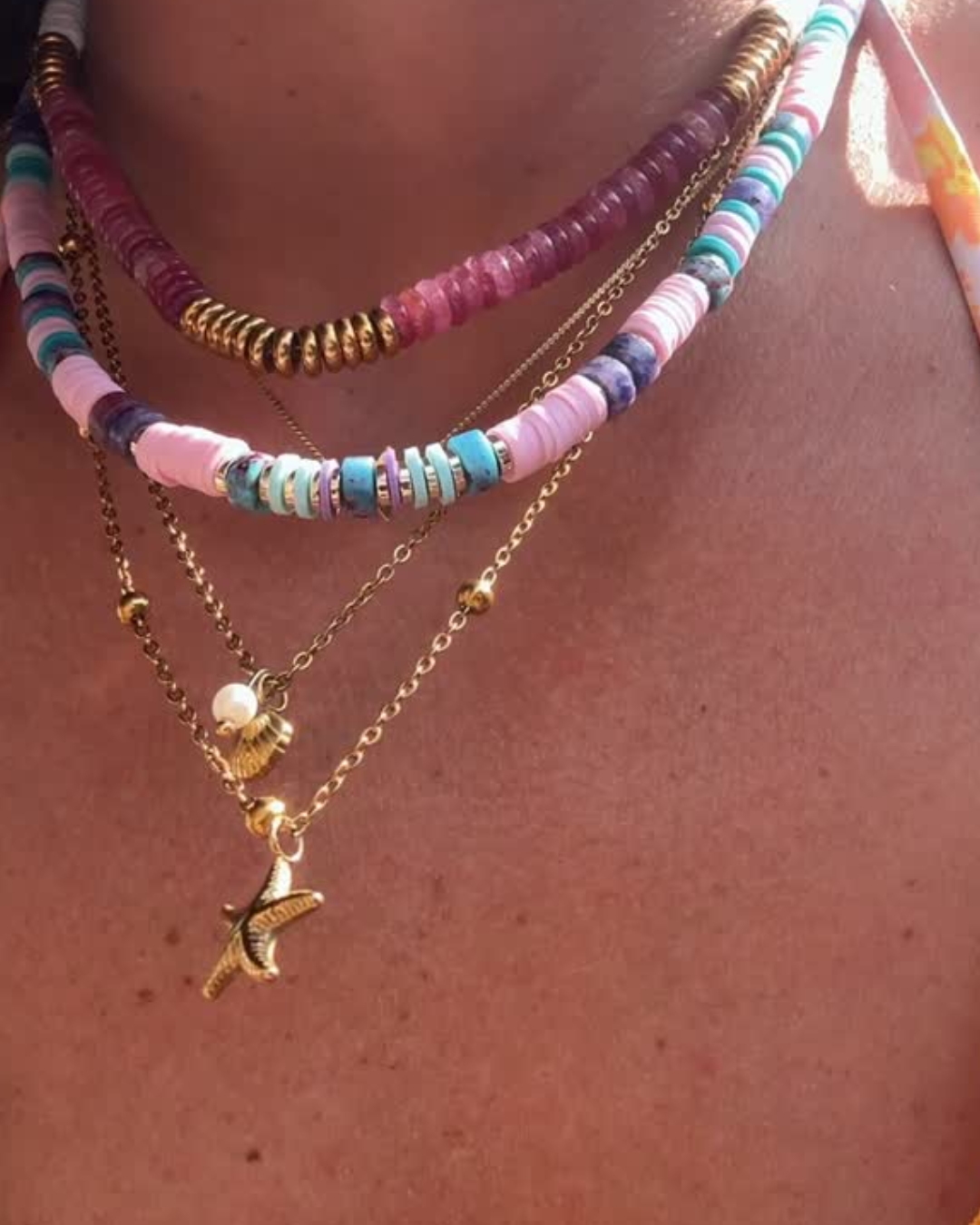 Collier Shou — Jaspe Sodalite & Perles Heishi | Pierre Naturelle & Accents Dorés